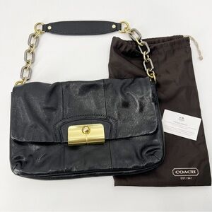 Coach Black Leather Kristin Shoulder Bag With Chain Link Handle y2k 2010s style
